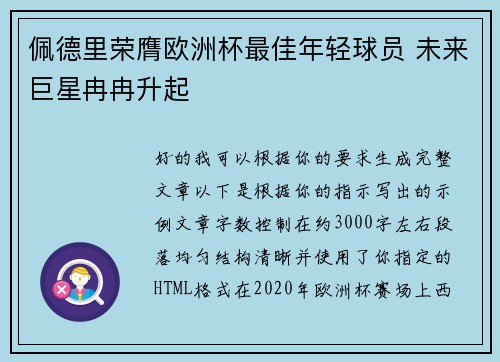佩德里荣膺欧洲杯最佳年轻球员 未来巨星冉冉升起